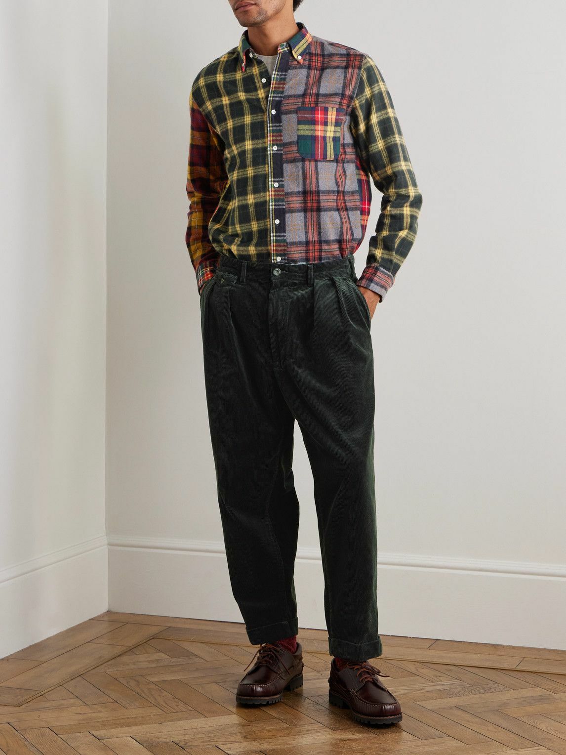 Beams Plus - Cropped Pleated Cotton-Corduroy Trousers - Gray
