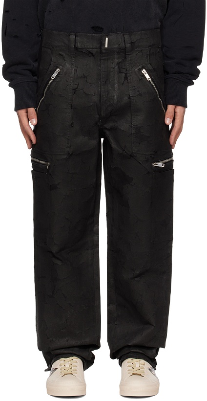 Photo: Givenchy Black Cracked Denim Cargo Pants