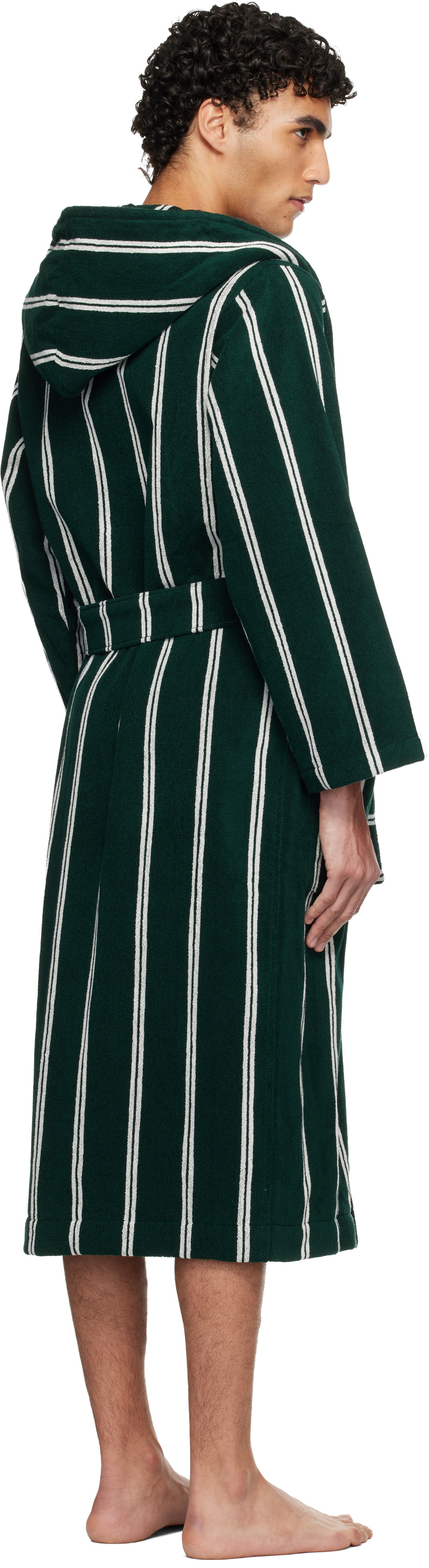 Tekla Green & White Terry Hooded Bathrobe