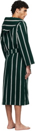 Tekla Green & White Terry Hooded Bathrobe
