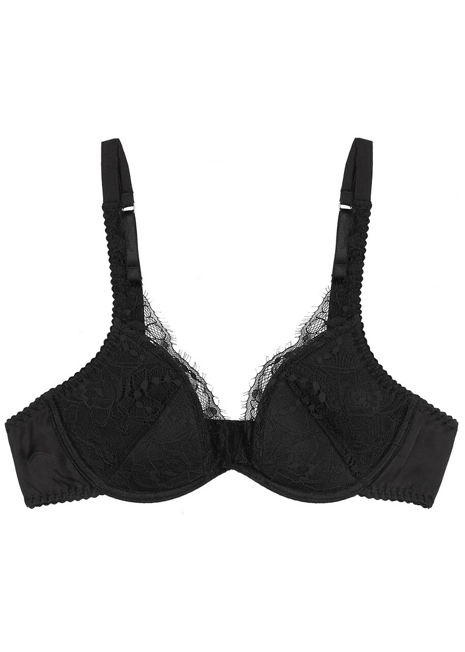 Fleur OF England Signature Silk-blend Plunge bra Black
