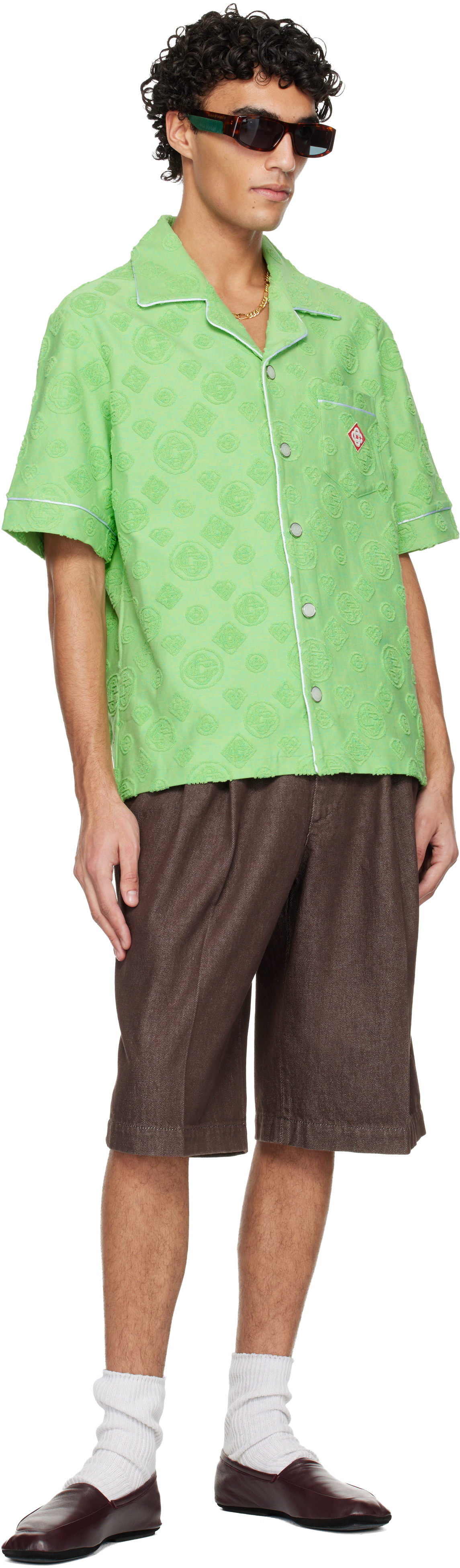 Casablanca Green Towelling Monogram Short Sleeve Shirt