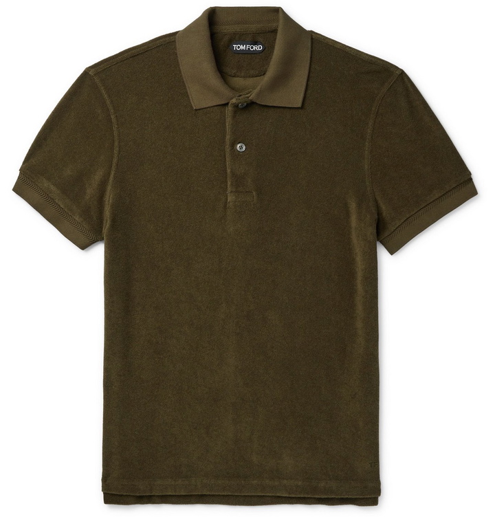 Photo: TOM FORD - Slim-Fit Logo-Embroidered Cotton-Terry Polo Shirt - Green