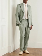 Richard James - Hepworth Straight-Leg Pleated Herringbone Linen and Wool-Blend Suit Trousers - Green