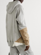 Greg Lauren - Fragment Distressed Panelled Cotton-Jersey and Canvas Hoodie - Gray