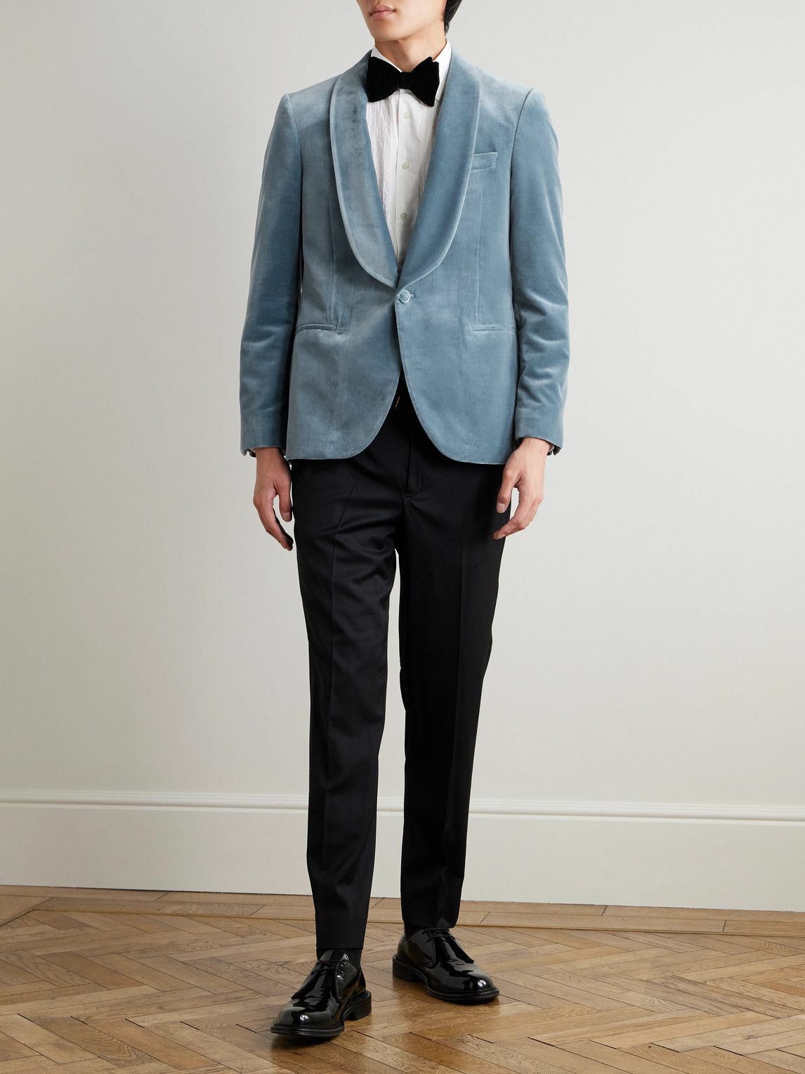 Mr P. - Slim-Fit Shawl-Collar Cotton-Velvet Tuxedo Jacket - Blue