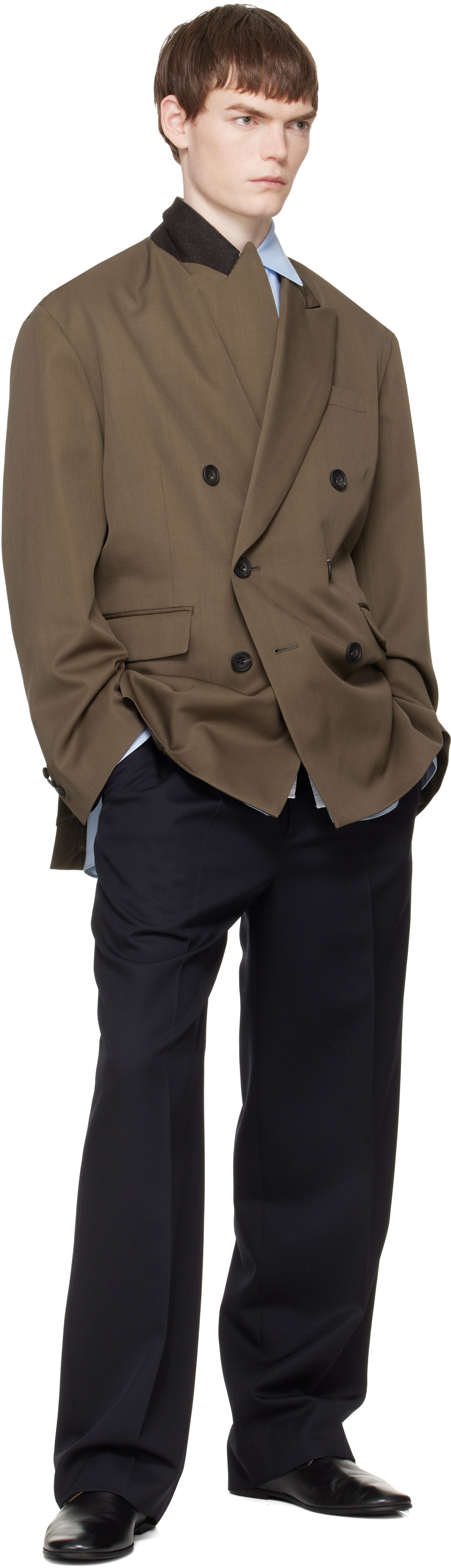 stein Navy Wool Kersey Straight Trousers
