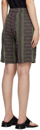 NEEDLES Green & Purple Papillion Stripe Shorts