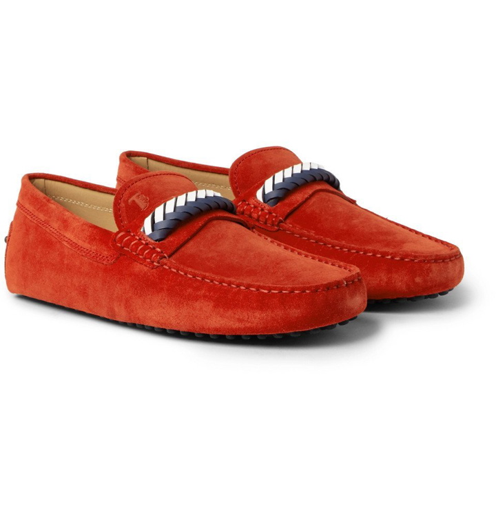 Photo: Tod's - Gommino Leather-Trimmed Suede Driving Shoes - Men - Tomato red