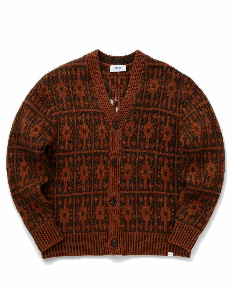 Photo: Les Deux Ezra Heavy Jacquard Cardigan Brown - Mens - Zippers & Cardigans