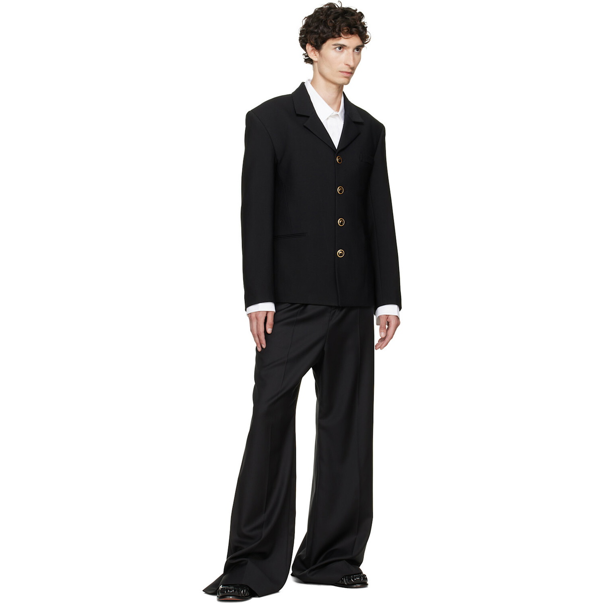 Marine Serre Black Tailored Wool Serge Blazer