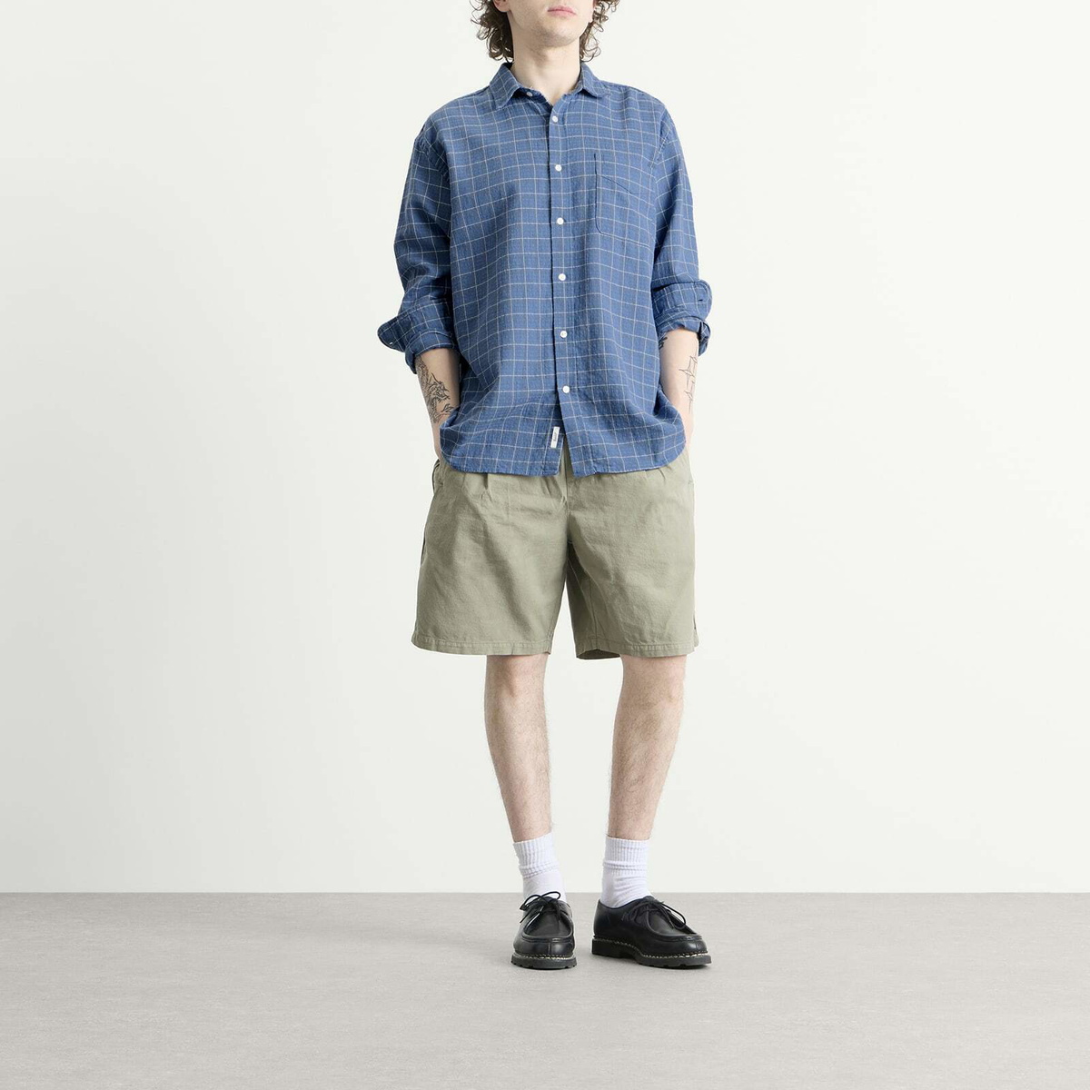 Foret Men's Scout Loose Weave Check Shirt in Light Blue Check