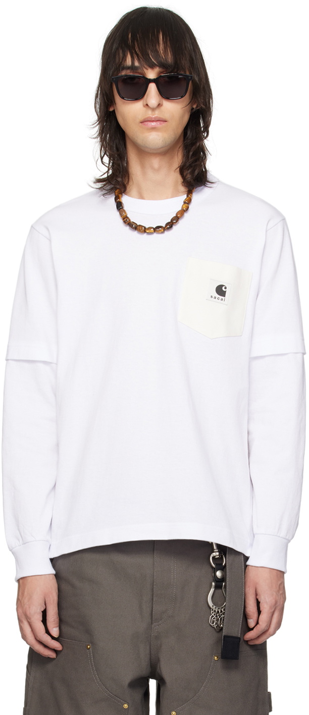 Photo: sacai White Carhartt WIP Edition Long Sleeve T-Shirt