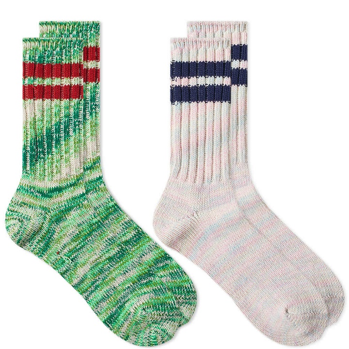 Photo: Anonymous Ism Remining 2 Line Sock - 2 Pack in Pink/Green