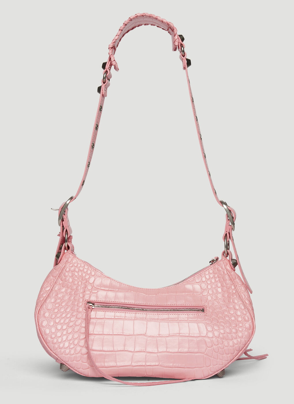 Women's Le Cagole Small Shoulder Bag Crocodile Embossed in Pink