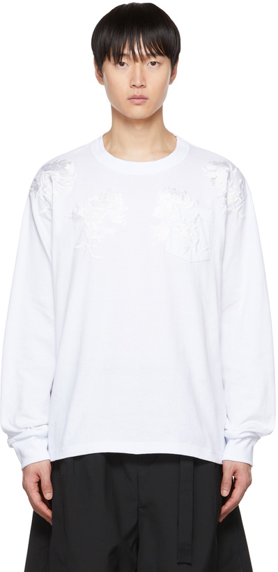 Photo: sacai White Embroidered Long Sleeve T-Shirt