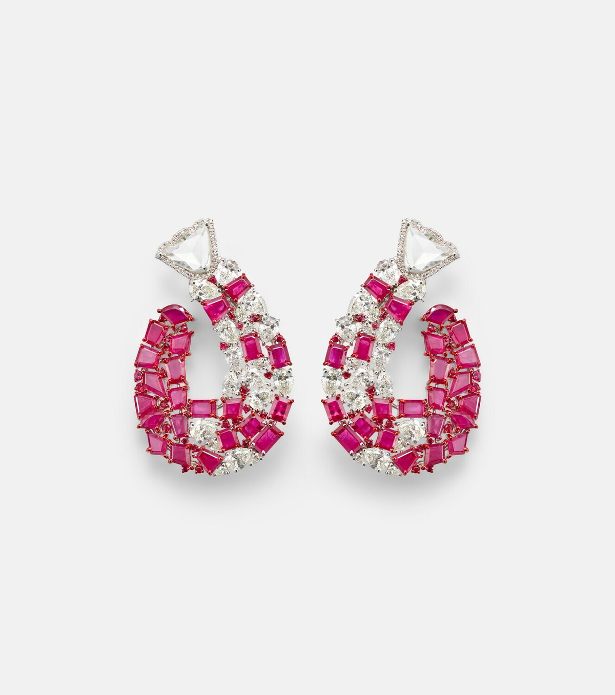 Kamyen 18kt white gold earrings with rubies and diamonds