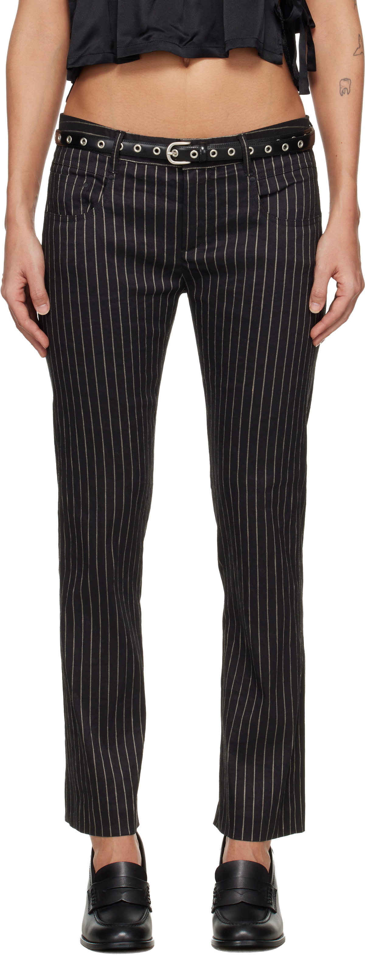 R13 Black Tailored Boy Straight Trousers