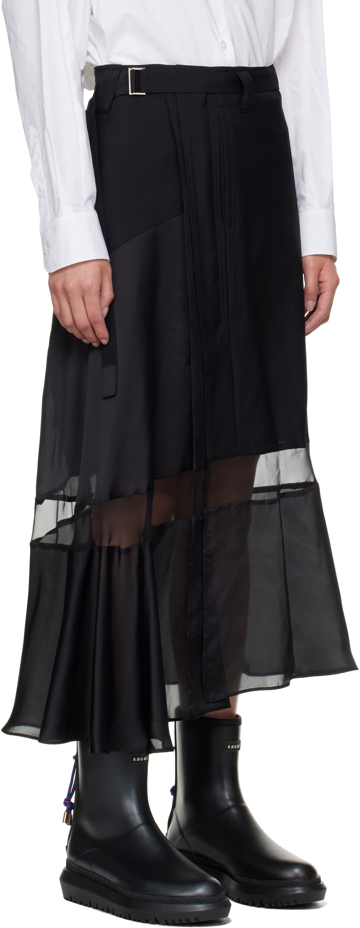 国内より1WEEK【sacai】Suiting Skirt sacai Black Suiting Midi Skirt Sacai