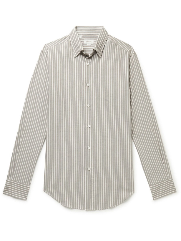 Photo: Brioni - Striped Cotton and Cashmere-Blend Twill Shirt - Gray