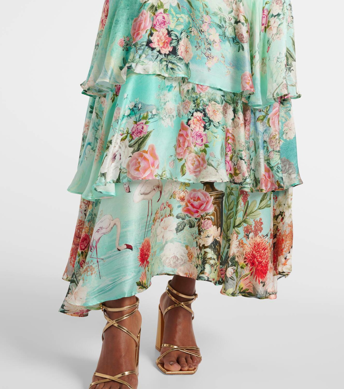 Camilla Ruffled tiered silk maxi skirt