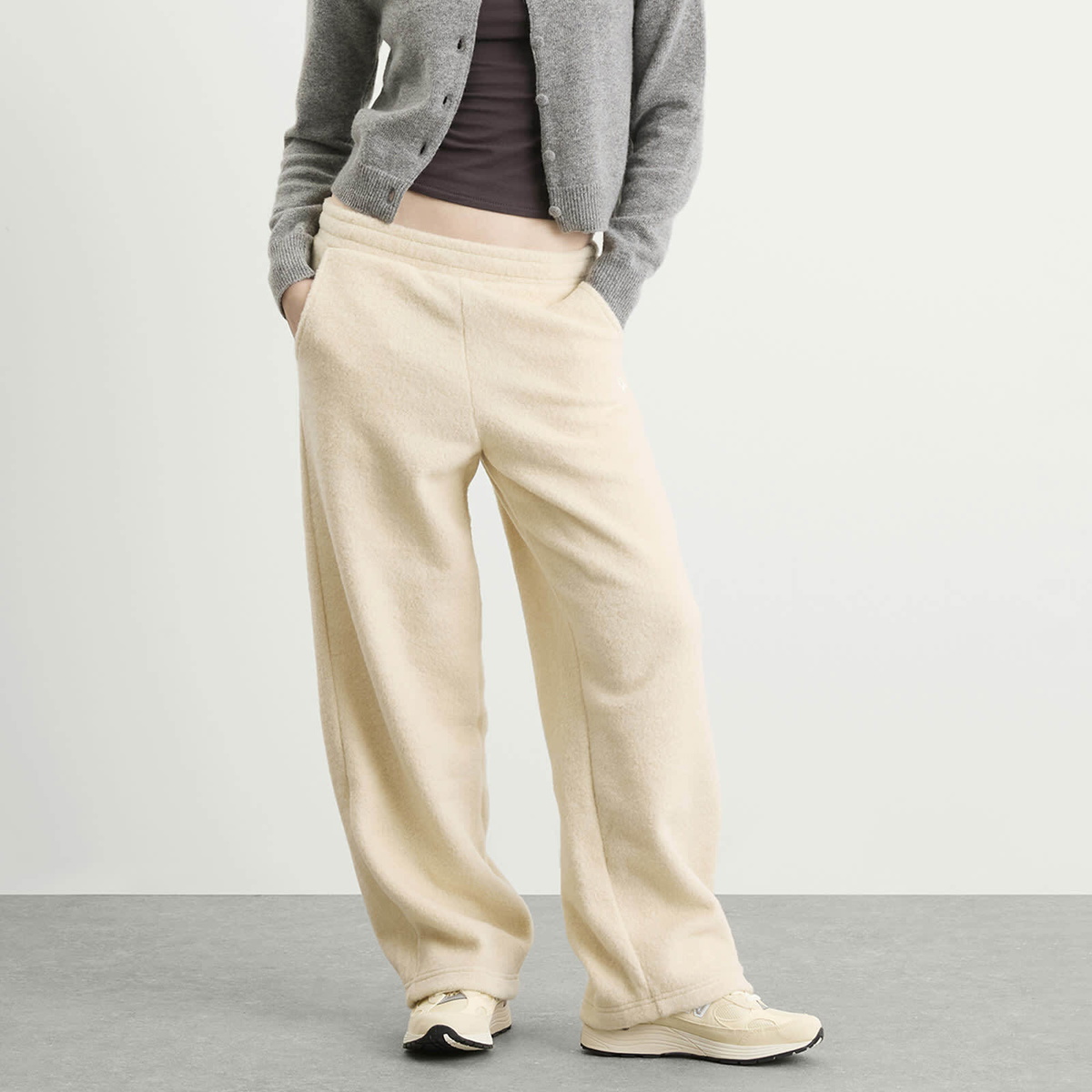 DUNST Women's Boucle Wide Leg Sweatpants in Cream