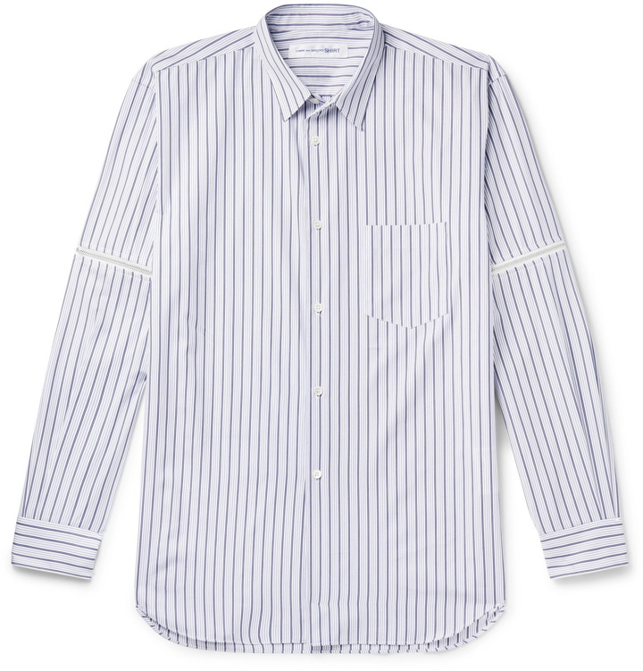 Photo: Comme des Garçons SHIRT - Zip-Trimmed Striped Cotton Shirt - Blue