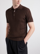 TOM FORD - Ribbed Cotton and Silk-Blend Polo Shirt - Brown