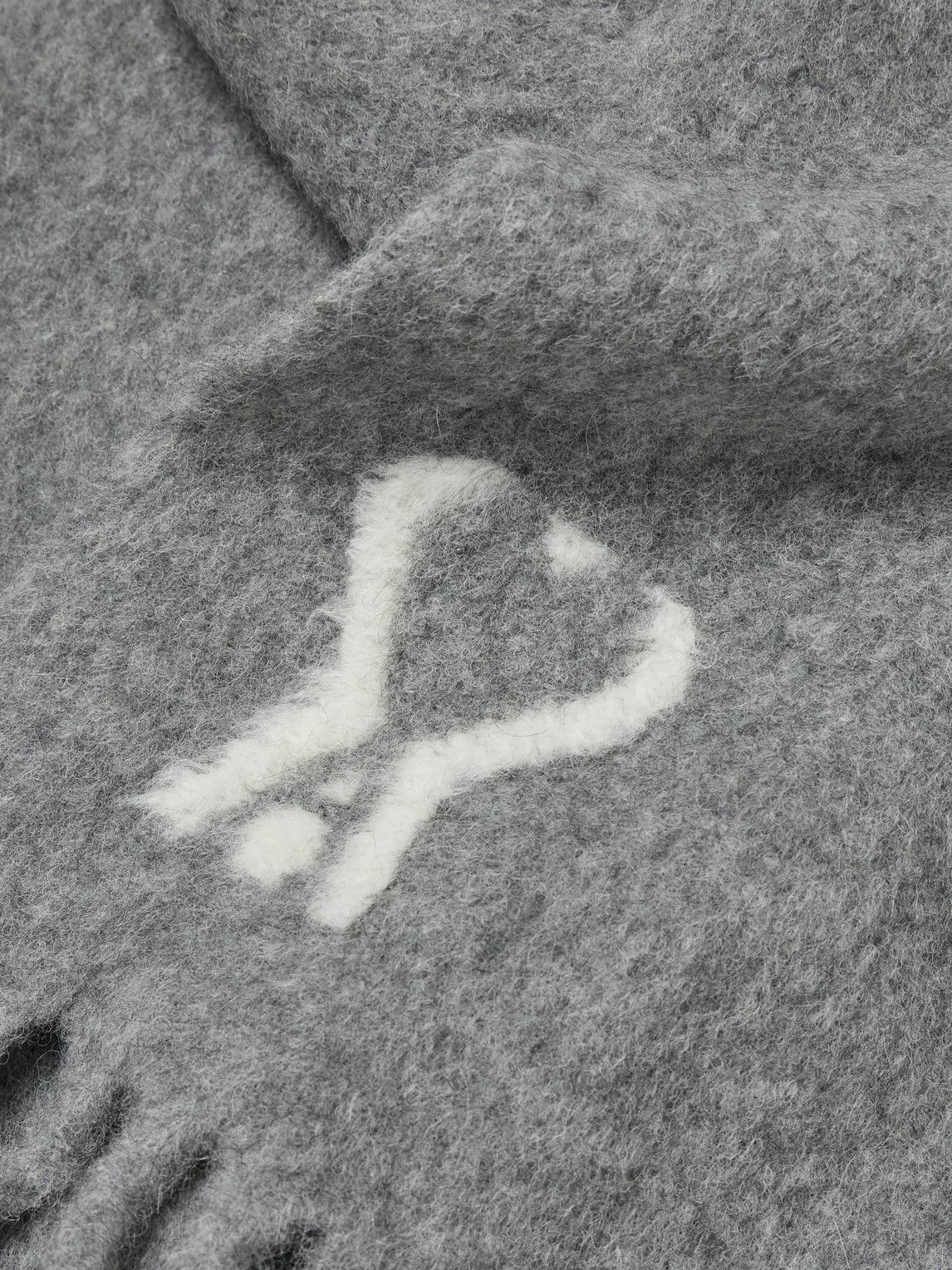AMI PARIS - Logo-Intarsia Fringed Alpaca-Blend Scarf