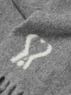 AMI PARIS - Logo-Intarsia Fringed Alpaca-Blend Scarf