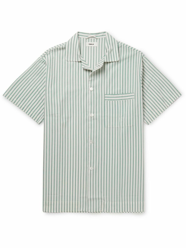 Photo: TEKLA - Striped Organic Cotton-Poplin Pyjama Shirt - Green