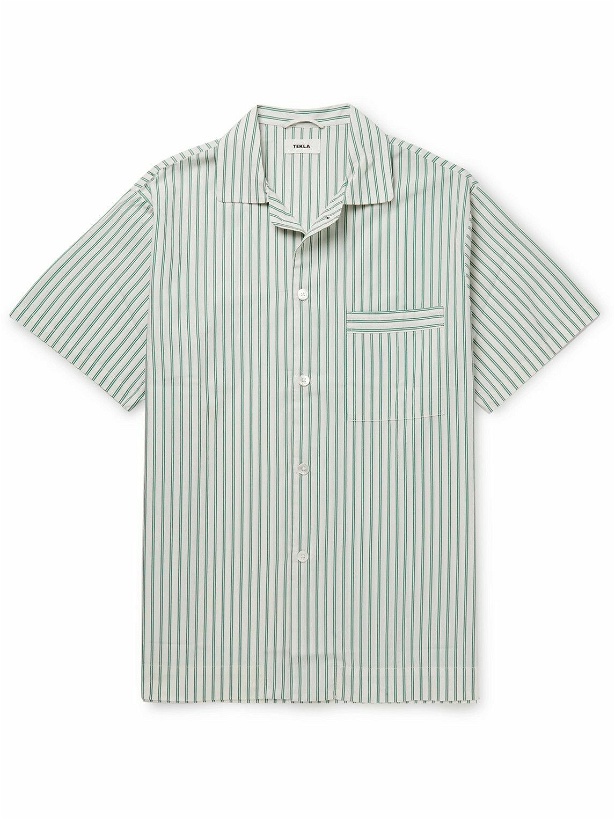 Photo: TEKLA - Striped Organic Cotton-Poplin Pyjama Shirt - Green