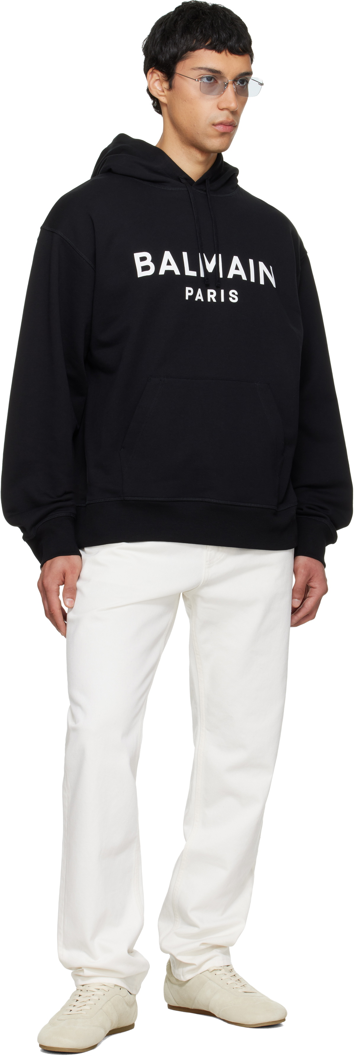 Balmain Black Printed Cotton Hoodie