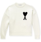 AMI - Oversized Logo-Intarsia Virgin Wool Sweater - Neutrals