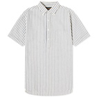 Beams Plus Men's Button Down Popover Short Sleeve Seersucker Shirt in Blue Stripe