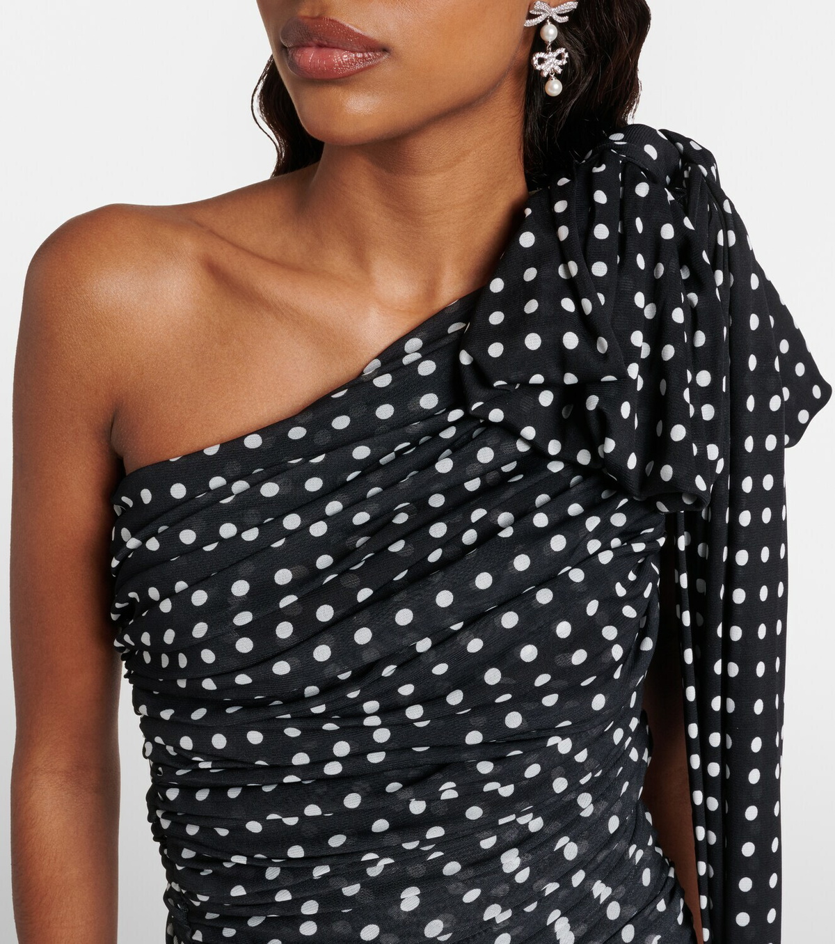 Patou Polka-dot one-shoulder minidress