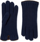 Loro Piana - Leather-Trimmed Ribbed Cashmere Gloves - Blue