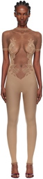 Poster Girl Beige Leaves Fishnet Jumpsuit