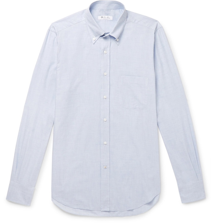 Photo: Loro Piana - Button-Down Collar Puppytooth Brushed-Cotton Shirt - Blue