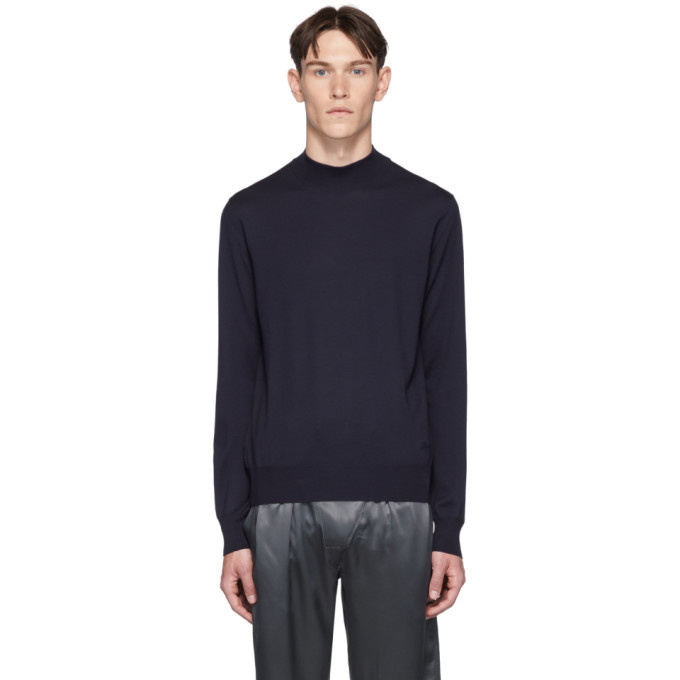 Photo: Brioni Navy Mock Neck Sweater