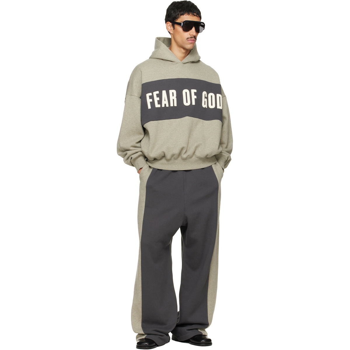 Fear of God ESSENTIALS Gray Cropped Relaxed Paneled Hoodie