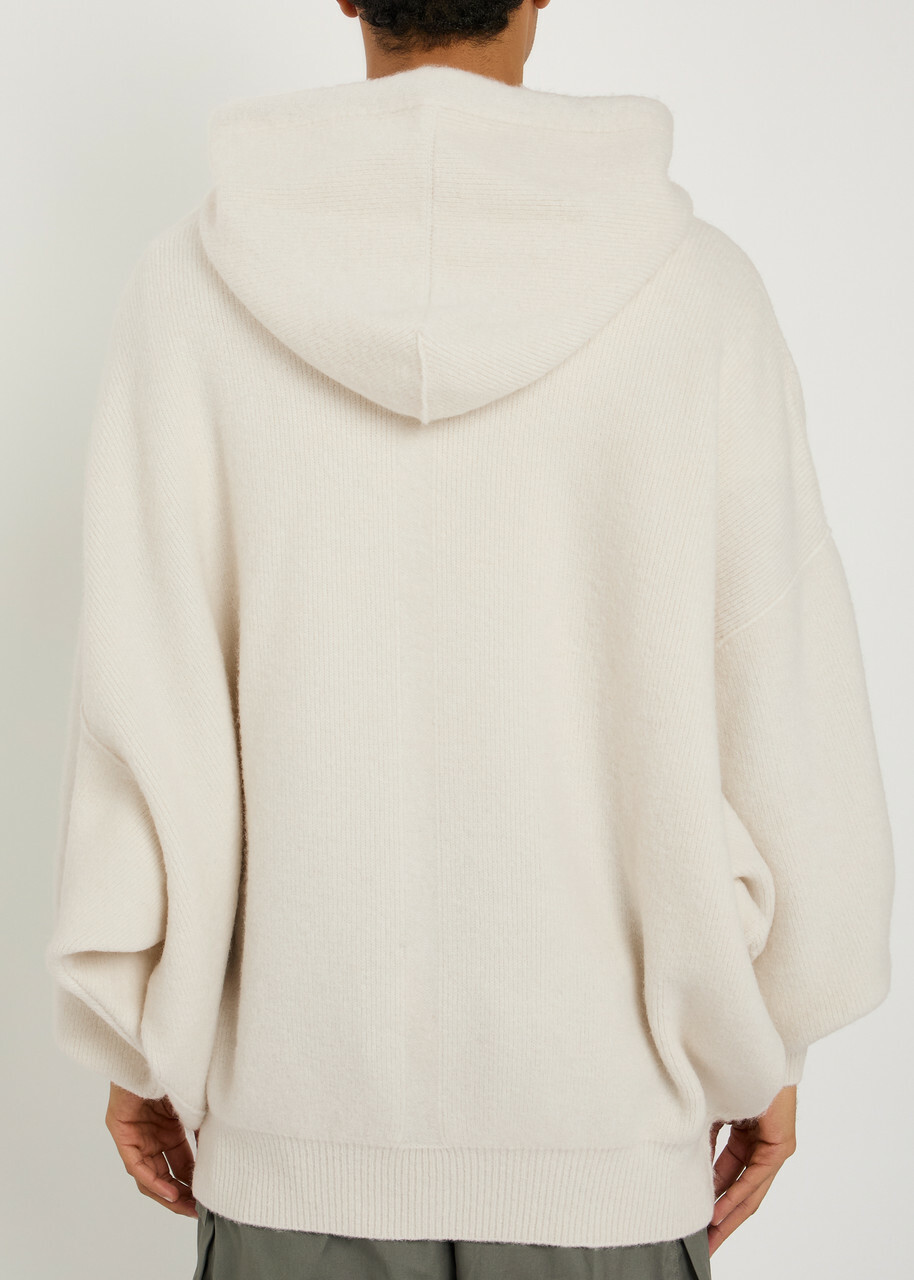 Rick Owens Maglia Zipped Hooded Knit Jumper Cream