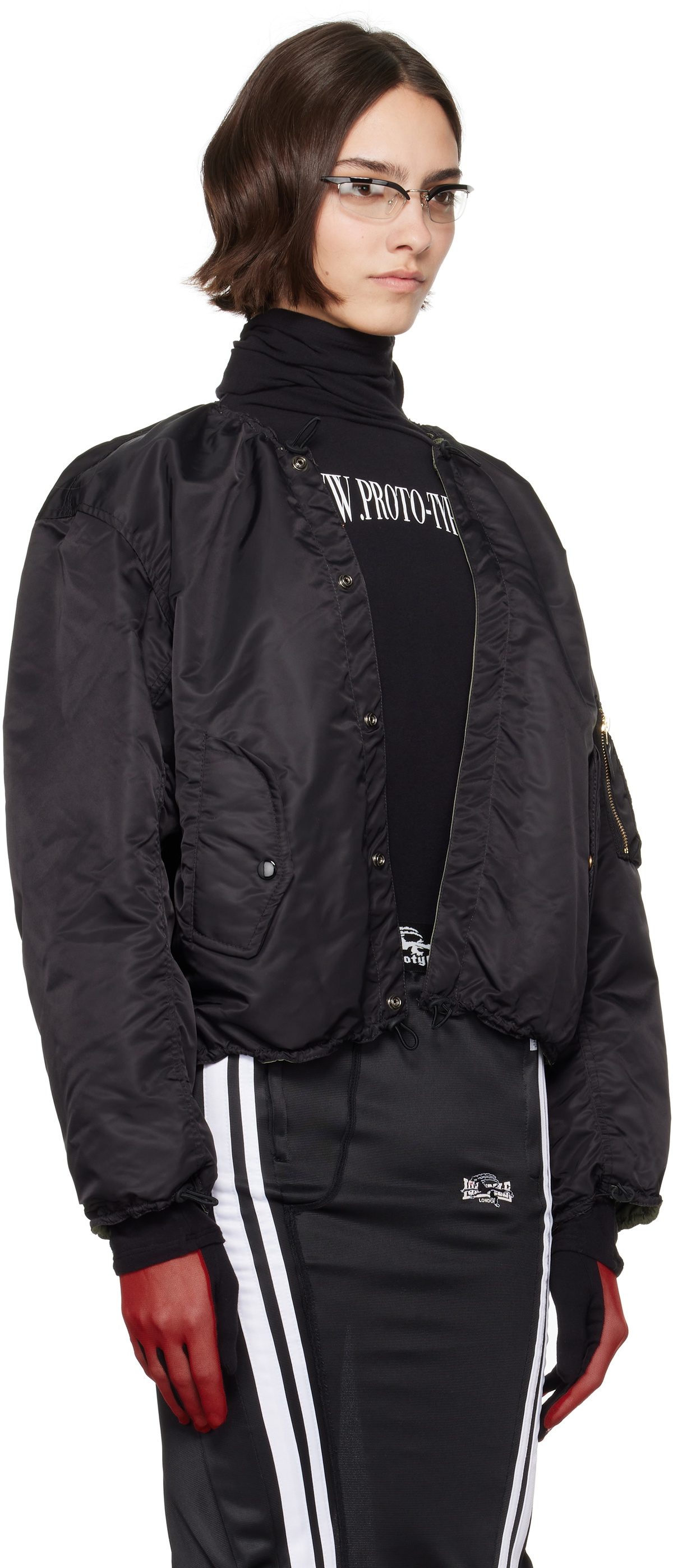 Prototypes Black Nylon Reversible Bomber Jacket