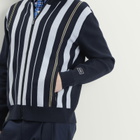 Drôle de Monsieur Men's Striped Zipped Knit Jacket in Navy