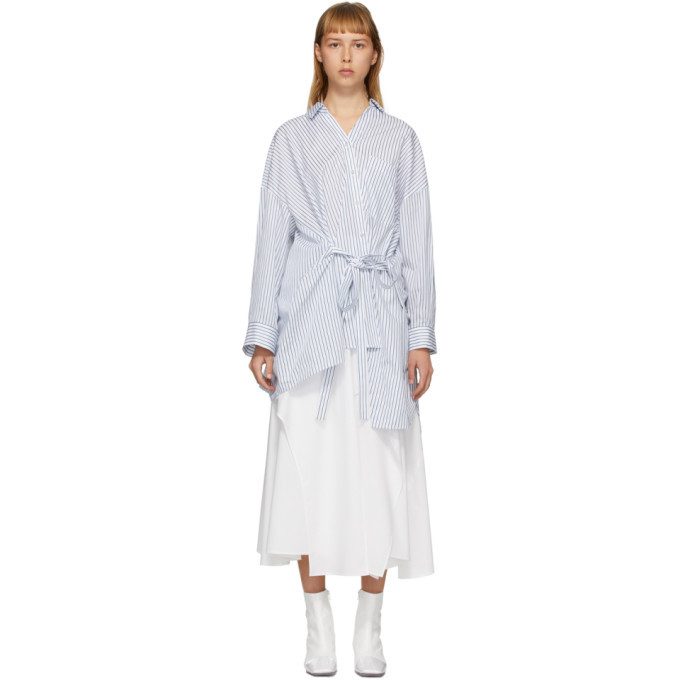 Photo: Enfold White and Green Striped Belted Asymmetric Drape Shirt