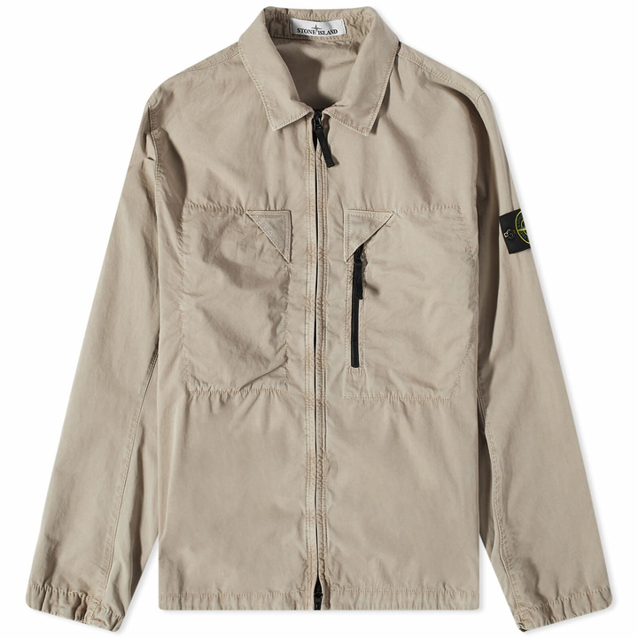 Photo: Stone Island Men's Brushed Cotton Canvas Zip Shirt Jacket in Dove Grey