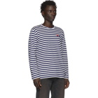 Comme des Garcons Play Navy and White Striped Heart Patch T-Shirt