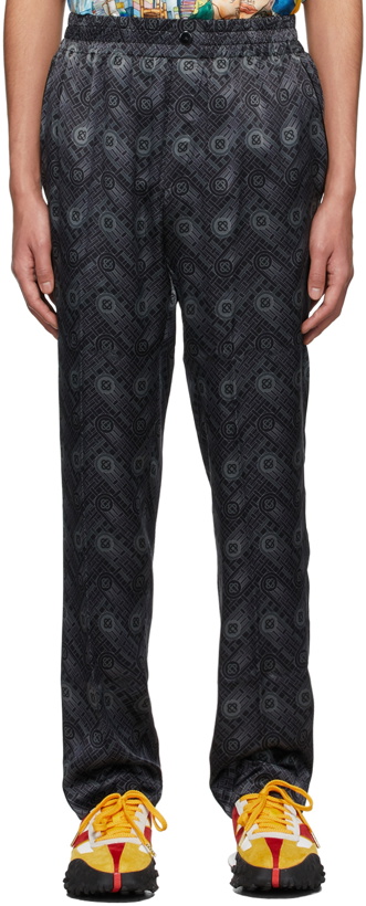 Photo: Casablanca Black Silk Monogram Pyjama Pants