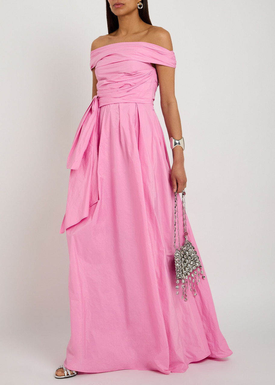 Talbot Runhof Gathered Taffeta Gown Pink
