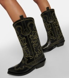 Ganni Embroidered leather cowboy boots